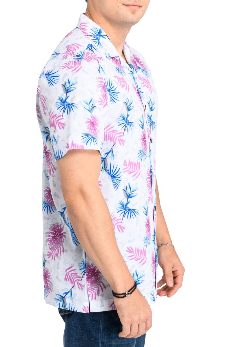 CONSTRUCT Slim Fit Monstera Leaves Camp Shirt, Alternate, color, White