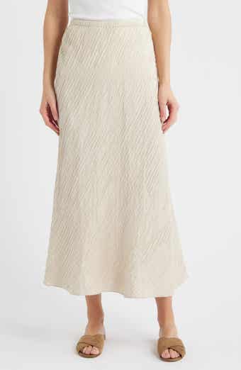 Stretch Silk Bias Cut Midi Skirt