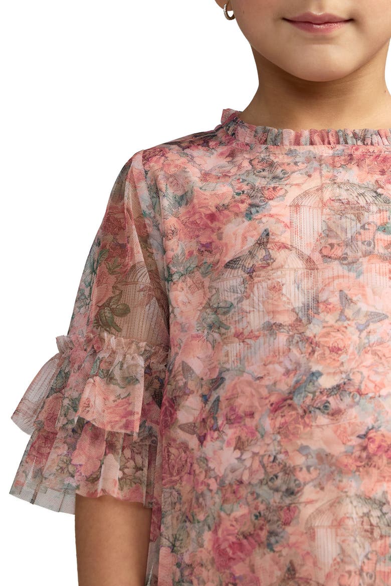 Girls Floral Printed Short Sleeve Ruffle Dress, Alternate, color, Pink Multi