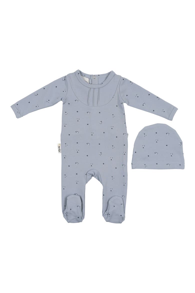 Leaves & Pleats Footie & Hat Set, Main, color, BLUE