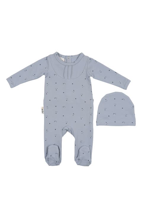 Leaves & Pleats Footie & Hat Set (Baby)