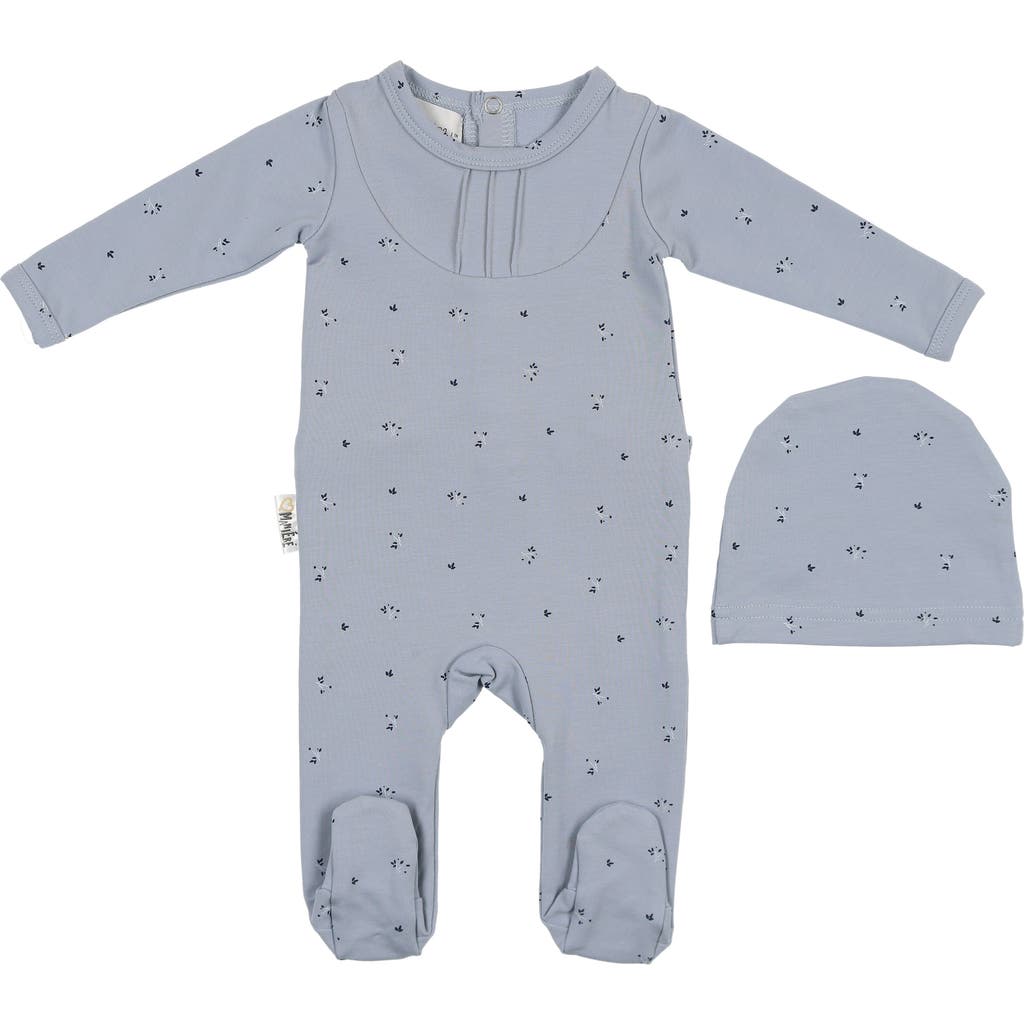 Maniere Manière Leaves & Pleats Footie & Hat Set In Blue