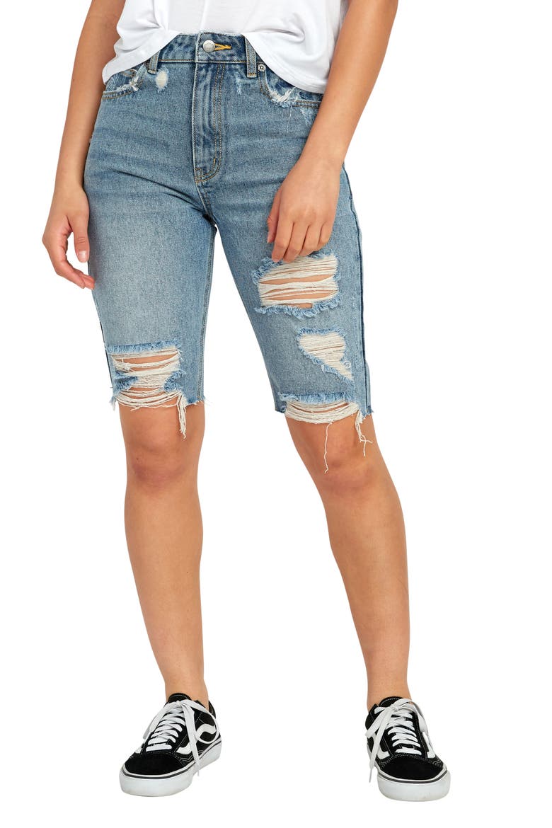 Off Road Ripped Denim Bermuda Shorts, Main, color, WASHED BLUE