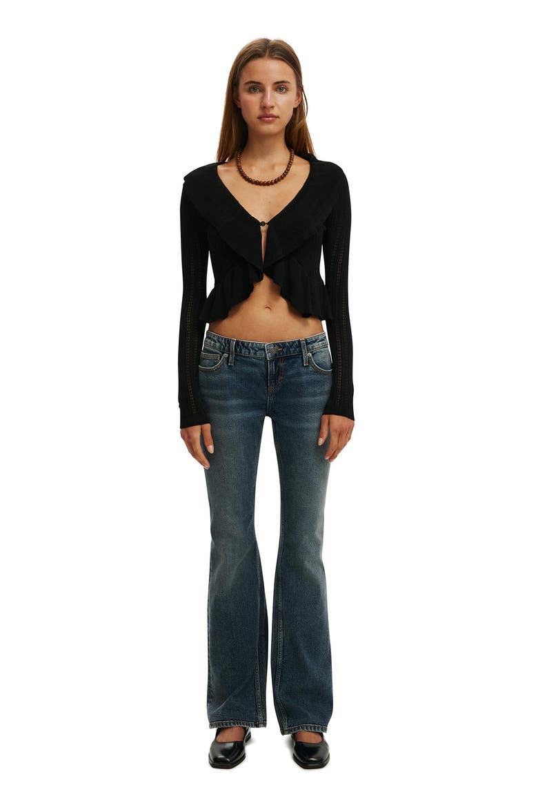 Women's Ruffle Knit Cardi, Alternate, color, Black