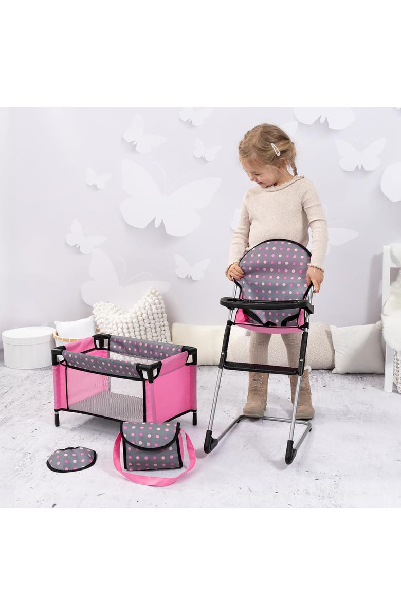 Bayer Doll High Chair Crib Set, Grey, Pink with Dots, Alternate, color, Multicolored