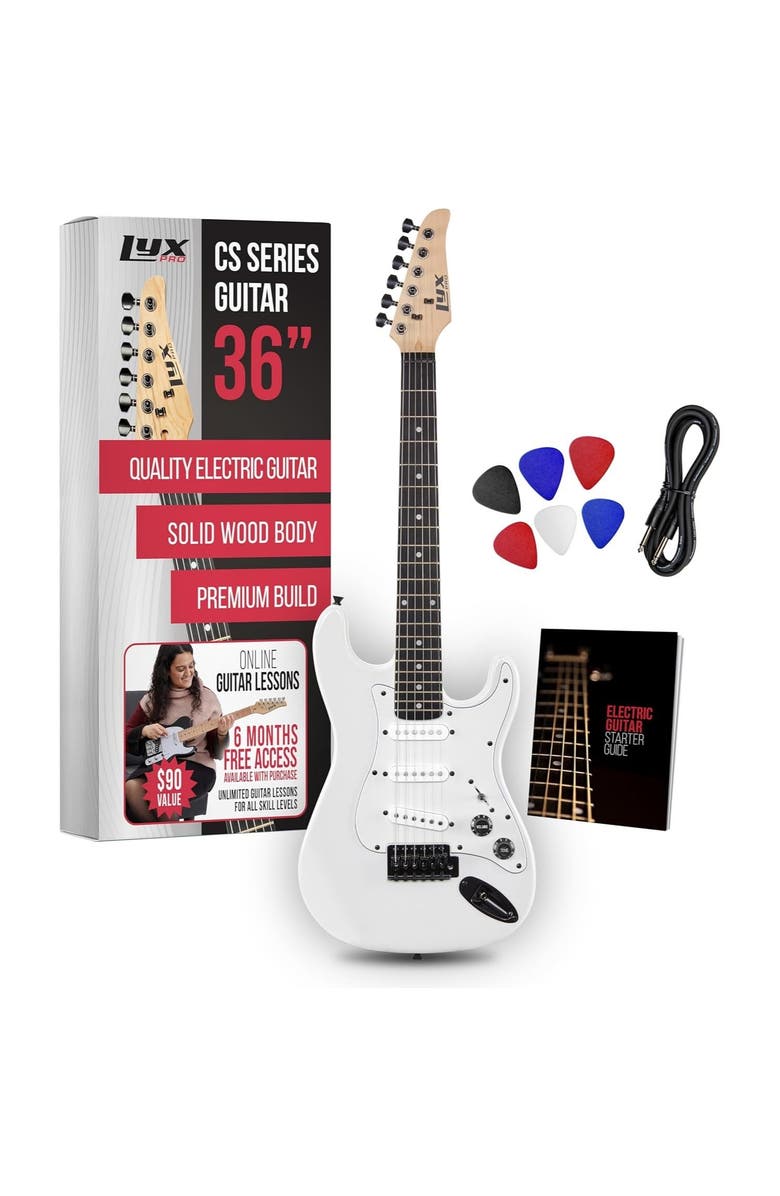 Lyxpro CS 36 Electric Guitar Kit for Beginner with Amp Cable, 6 Picks & Guide, Main, color, White