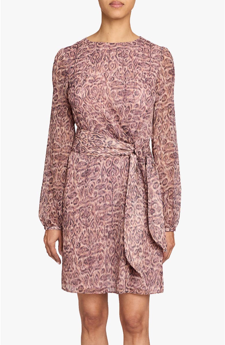 Santorelli Darya Long Sleeve Dress in Printed Georgette, Main, color, Dusty Lilac Multi
