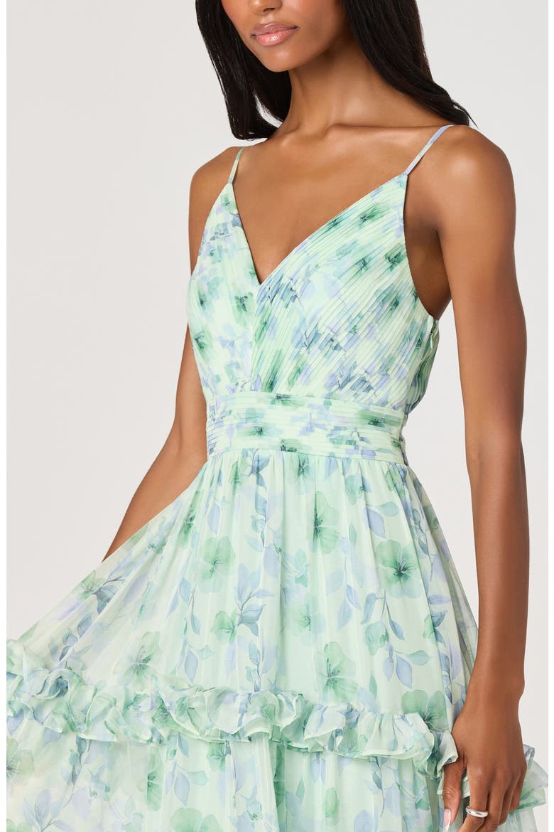 Ayanna Floral Ruffle Trim Maxi Dress, Alternate, color, GREEN FLORAL