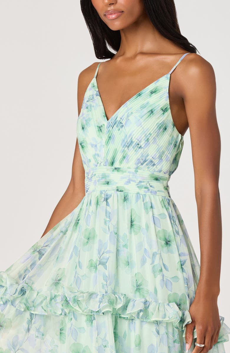 ASTR the Label Ayanna Floral Ruffle Trim Maxi Dress, Alternate, color, Green Floral