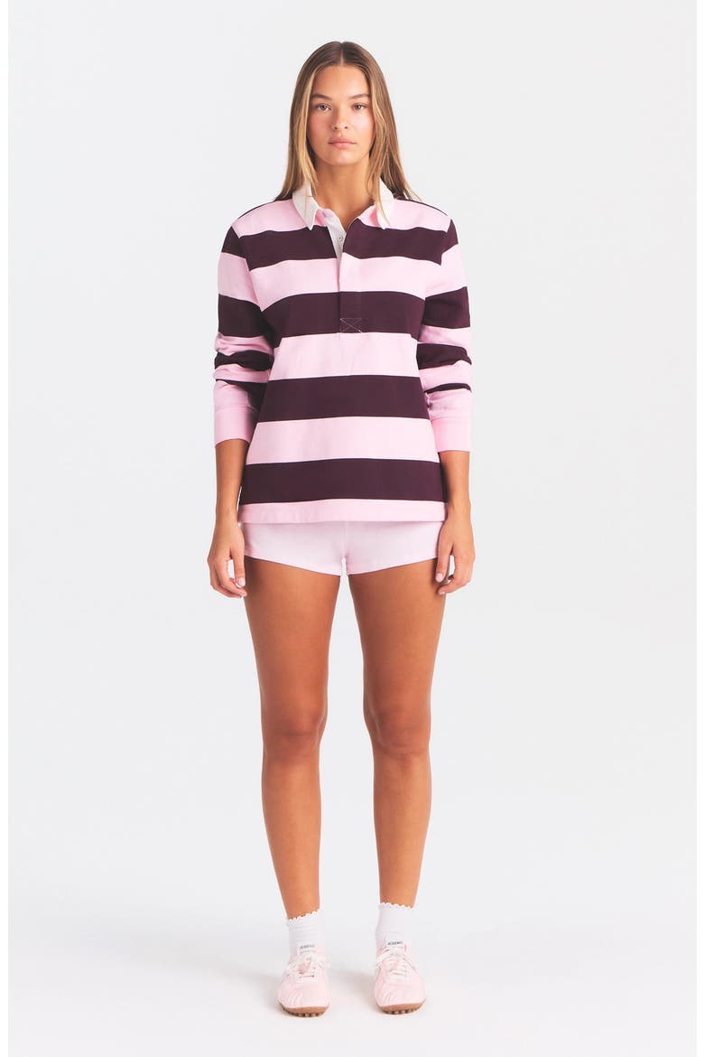 Boyfriend Fleece Polo, Alternate, color, CURRANT RUGBY STRIPE