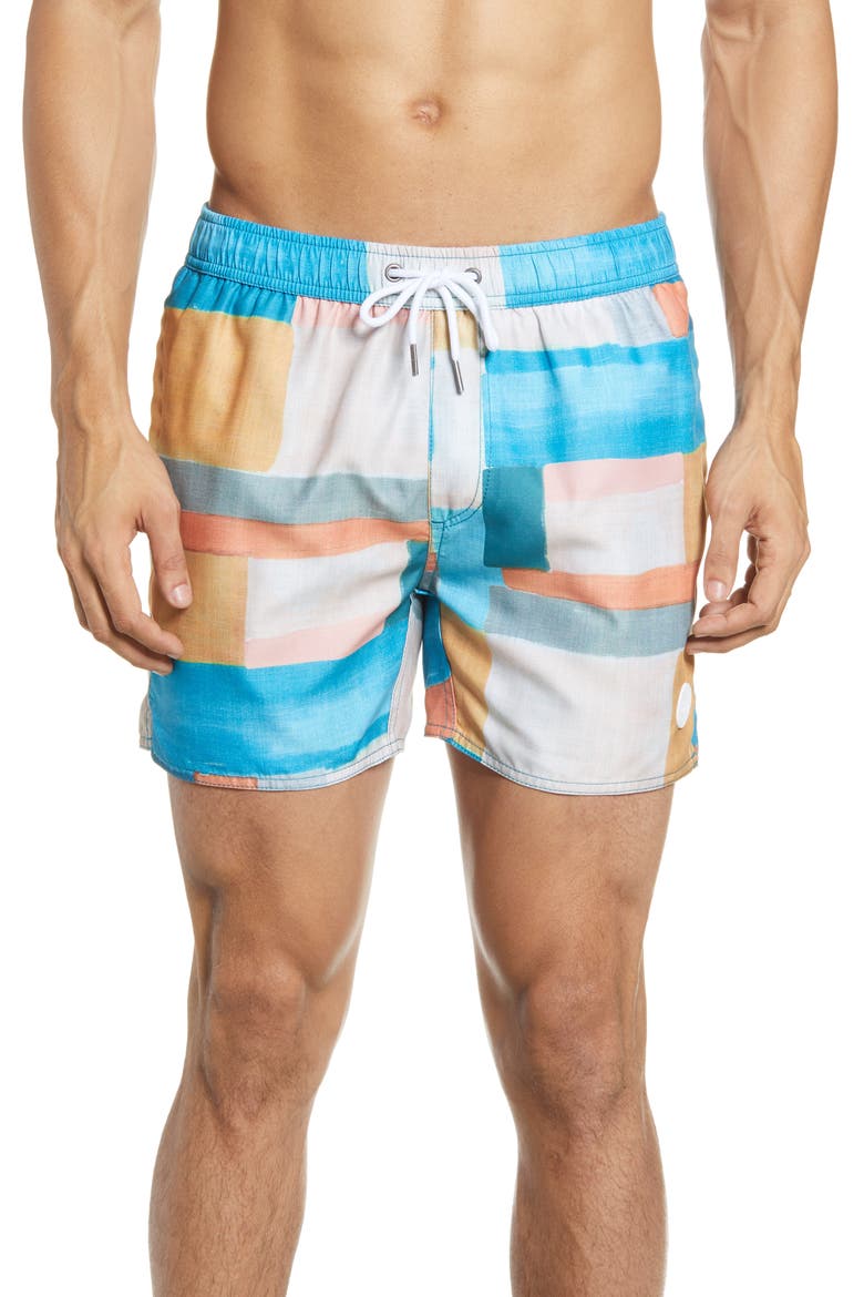 Geo Print Swim Trunks, Main, color, YELLOW