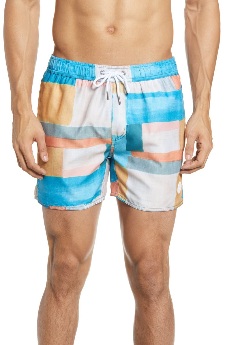 Native Youth Geo Print Swim Trunks, Main, color,