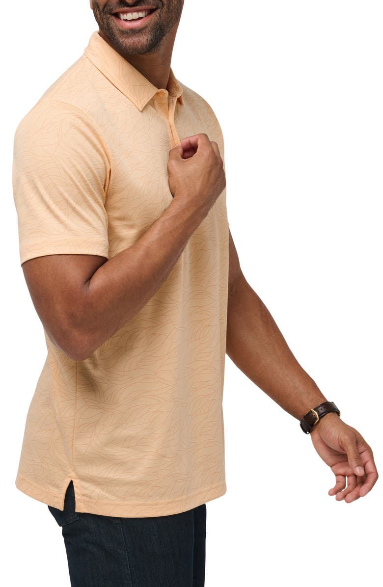 TravisMathew Guiding Light Leaf Print Cotton Blend Polo, Alternate, color, Apricot