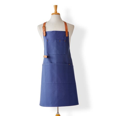 Everyday Utility Apron Navy 100% Cotton Canvas PU Leather Strap 28x32 in