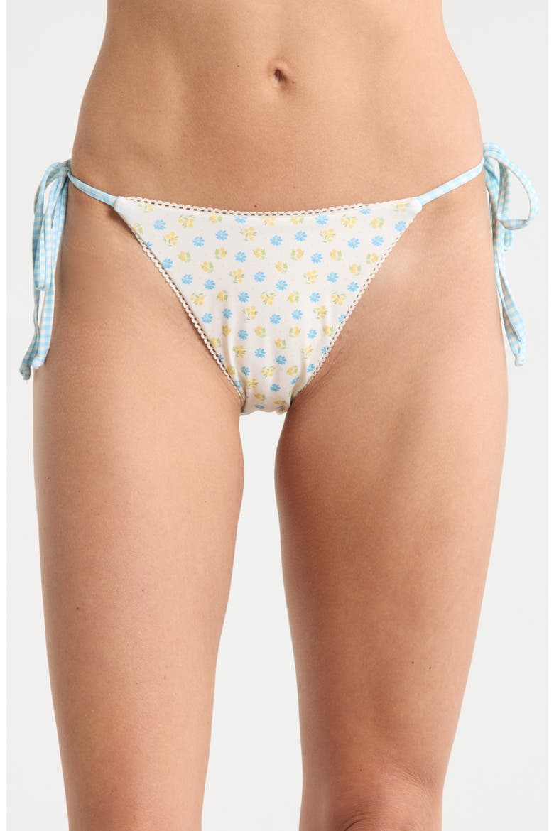 Valentina Side Tie Bikini Bottoms, Main, color, MEADOW/ BLUE GINGHAM