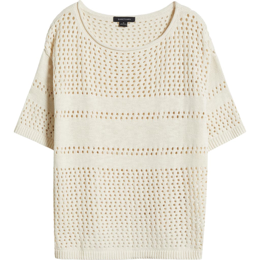 Sanctuary Stripe Open Stitch Elbow Sleeve Cotton Sweater