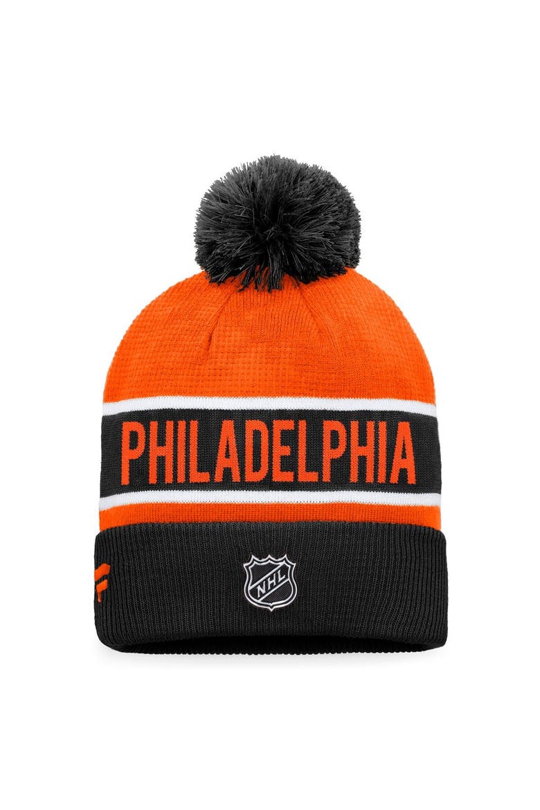 Men's Fanatics Branded Black/Orange Philadelphia Flyers Authentic Pro Rink Cuffed Knit Hat with Pom, Alternate, color, Black