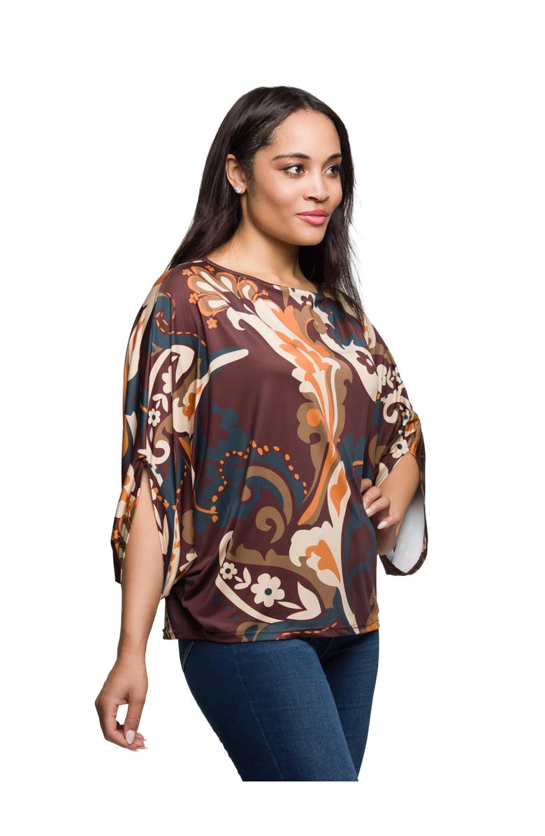 24seven Comfort Apparel Paisley Print Dolman Sleeve Top, Alternate, color, Multi