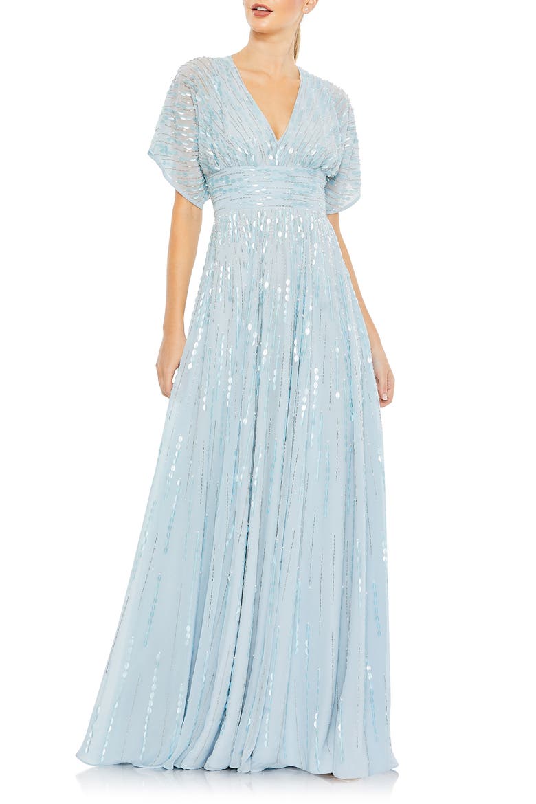 Embellished V Neck Evening Gown, Main, color, POWDER BLUE