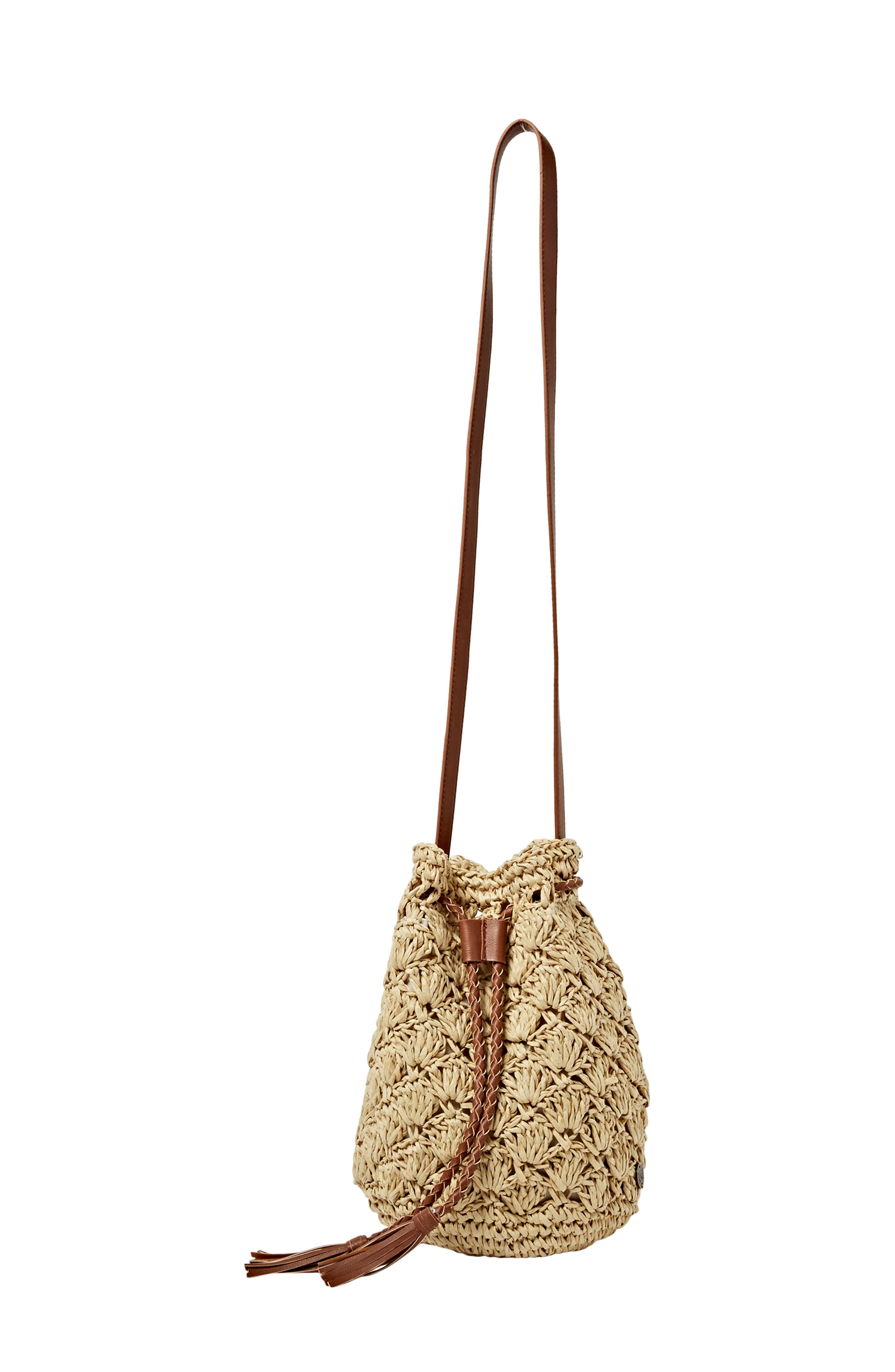 Billabong Wake Up Straw Bucket Bag, Main, color, 