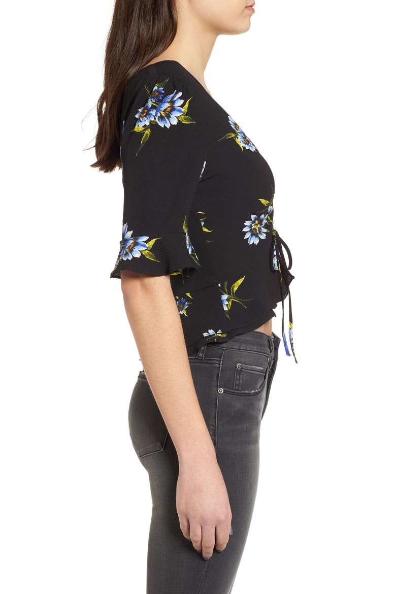 Cinch Front Crop Top, Alternate, color, BLACK MULTI FLORAL