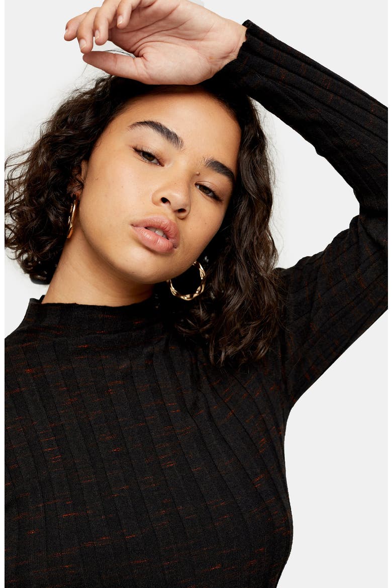 Ribbed Marled Mock Neck Top, Alternate, color, BLACK