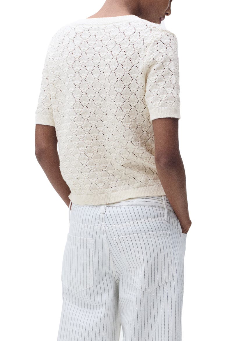 Sita Open Stitch Short Sleeve Cardigan, Alternate, color, ECRU