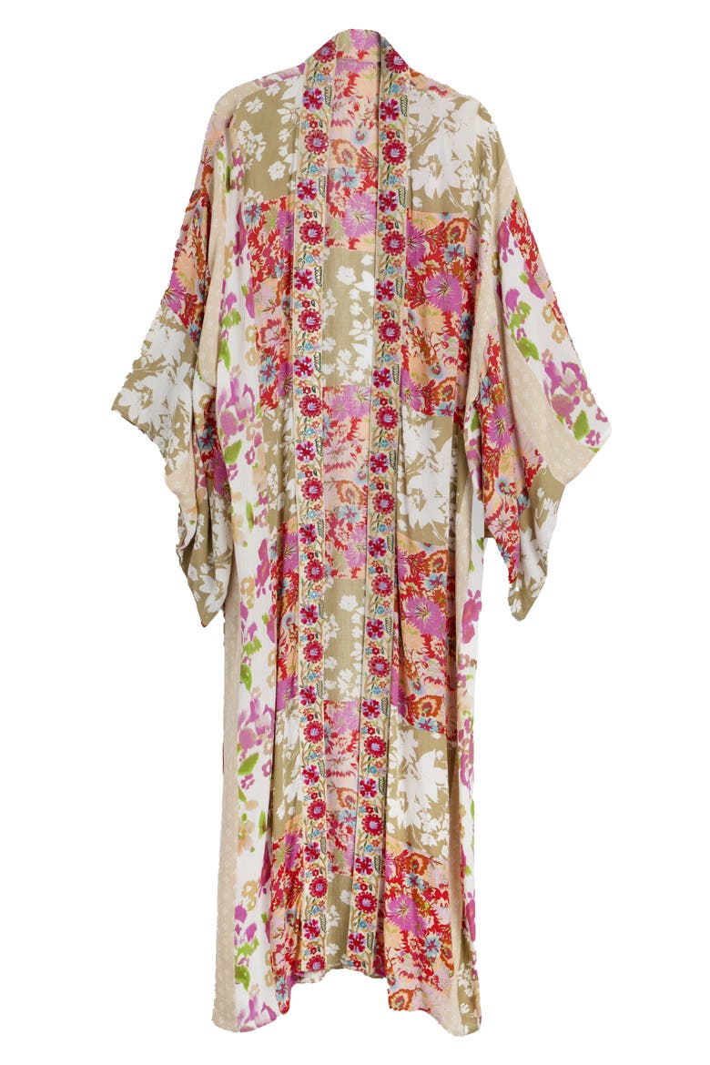 Lacy Floral Print Cover-Up Kaftan, Alternate, color, PINK MULTI