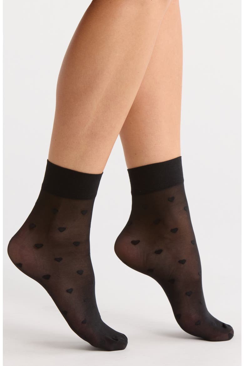 Heart Sheer Ankle Socks, Main, color, BLACK