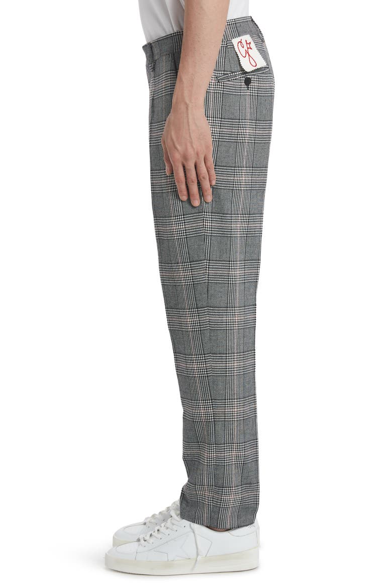 Milano Glen Plaid Virgin Wool & Cotton Trousers, Alternate, color, GREY BLACK
