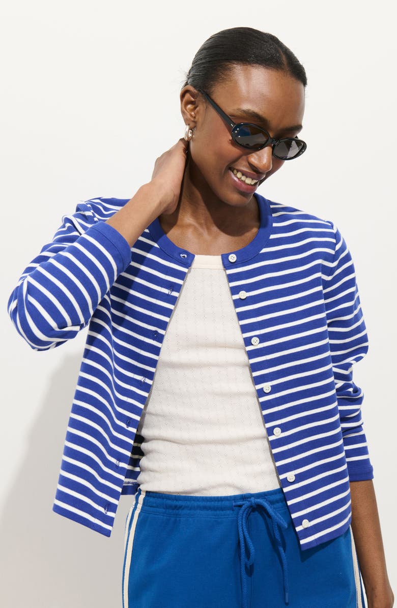 Alex Mill Coco Stripe Crewneck Cardigan, Alternate, color, Blue / Ivory