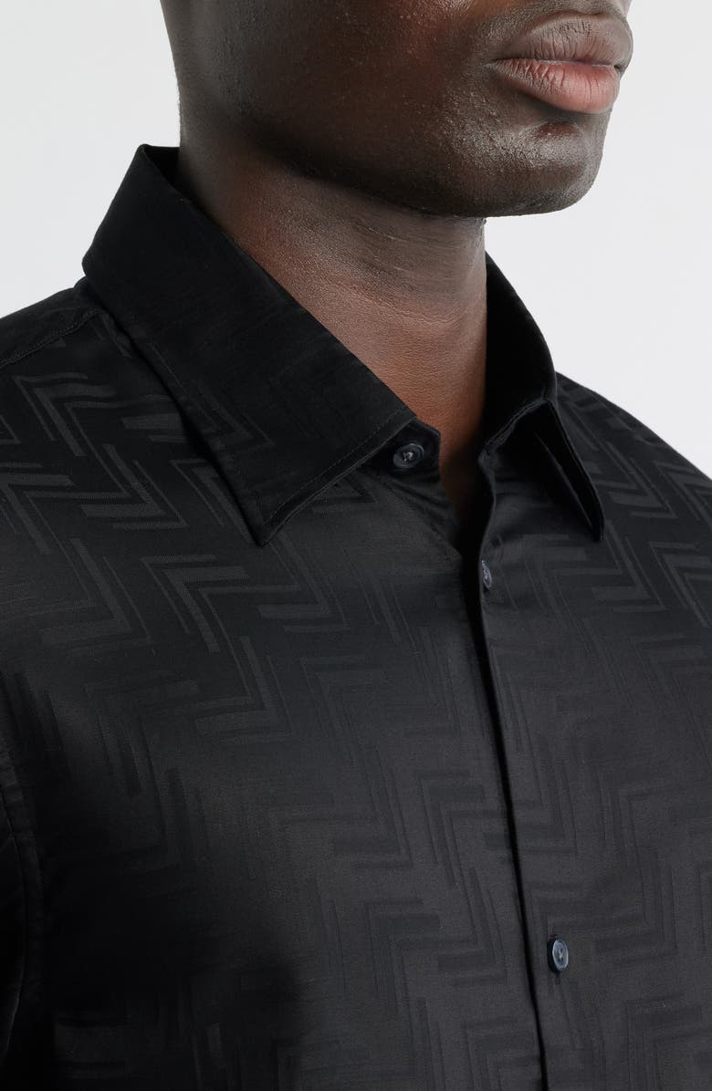 Emporio Armani Short Sleeve Lyocell Button-Up Shirt, Alternate, color, Solid Black