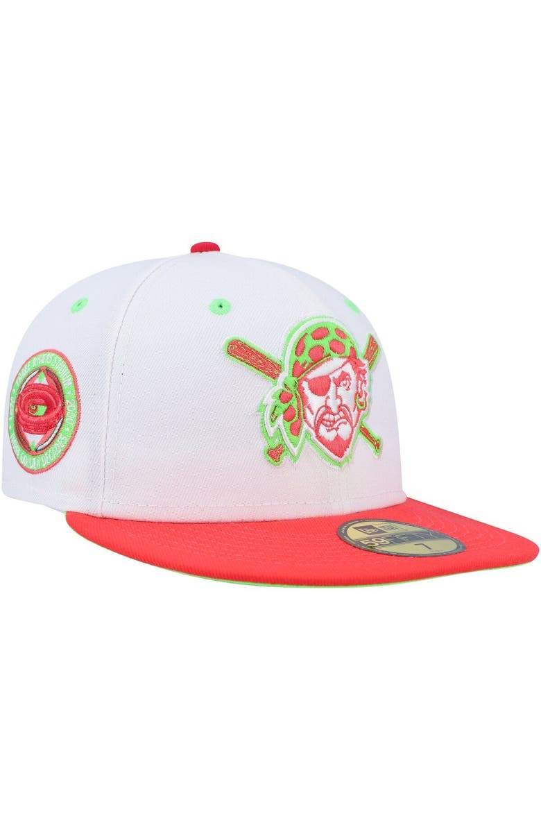 New Era Men's New Era White/Coral Pittsburgh Pirates Three Rivers Stadium 30th Anniversary Strawberry Lolli 59FIFTY Fitted Hat, Alternate, color,