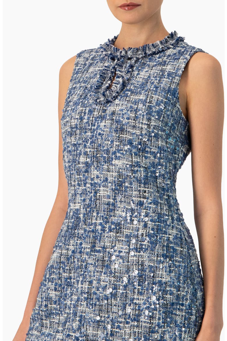Sleeveless A-Line  Dress with Sequined Boucle Fabric, Alternate, color, Blue