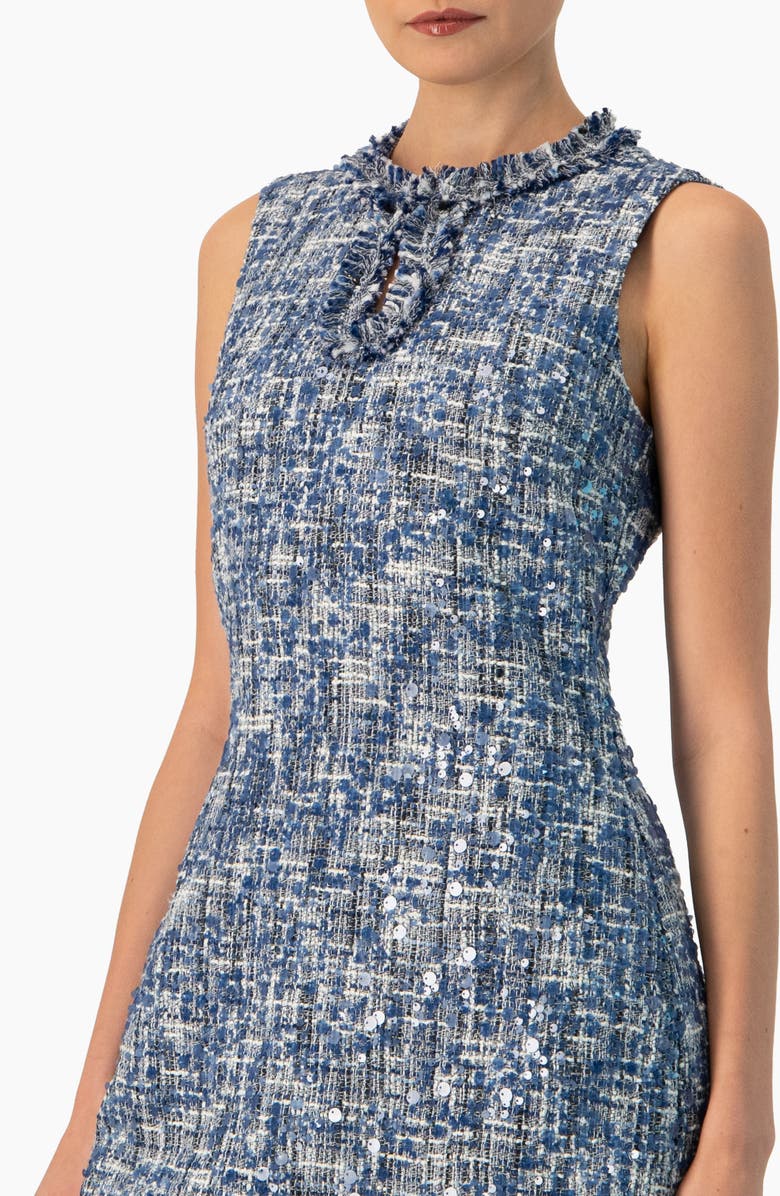 IVONNE Sleeveless A-Line  Dress with Sequined Boucle Fabric, Alternate, color, Blue