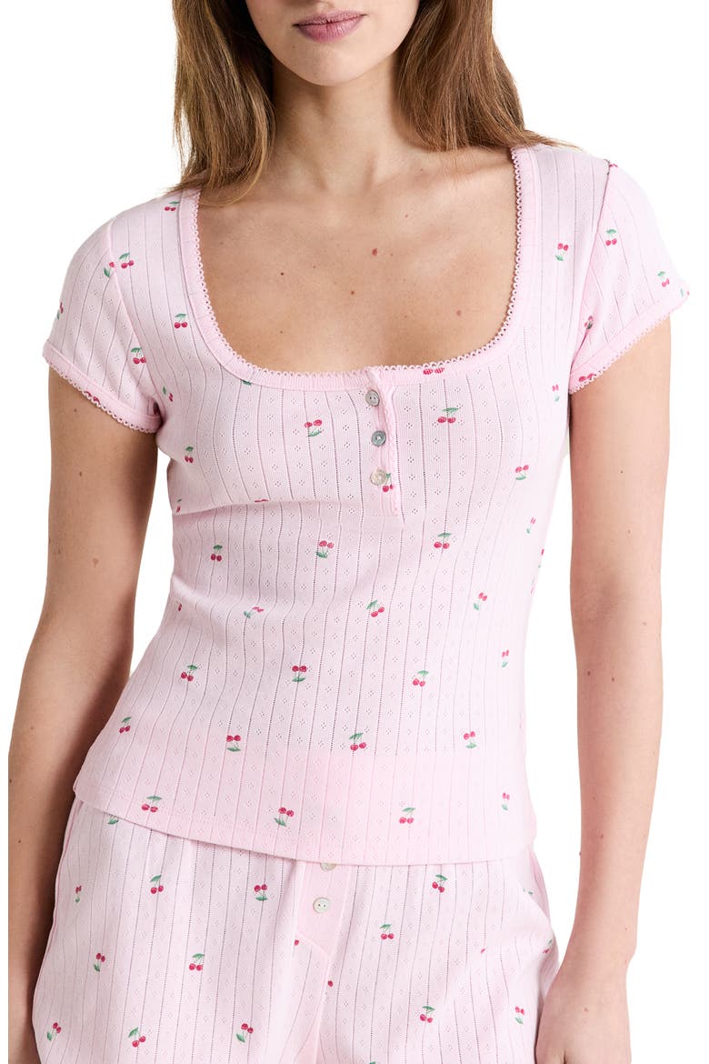 Katell Pointelle Cotton Pajama Top, Main, color, ROSE