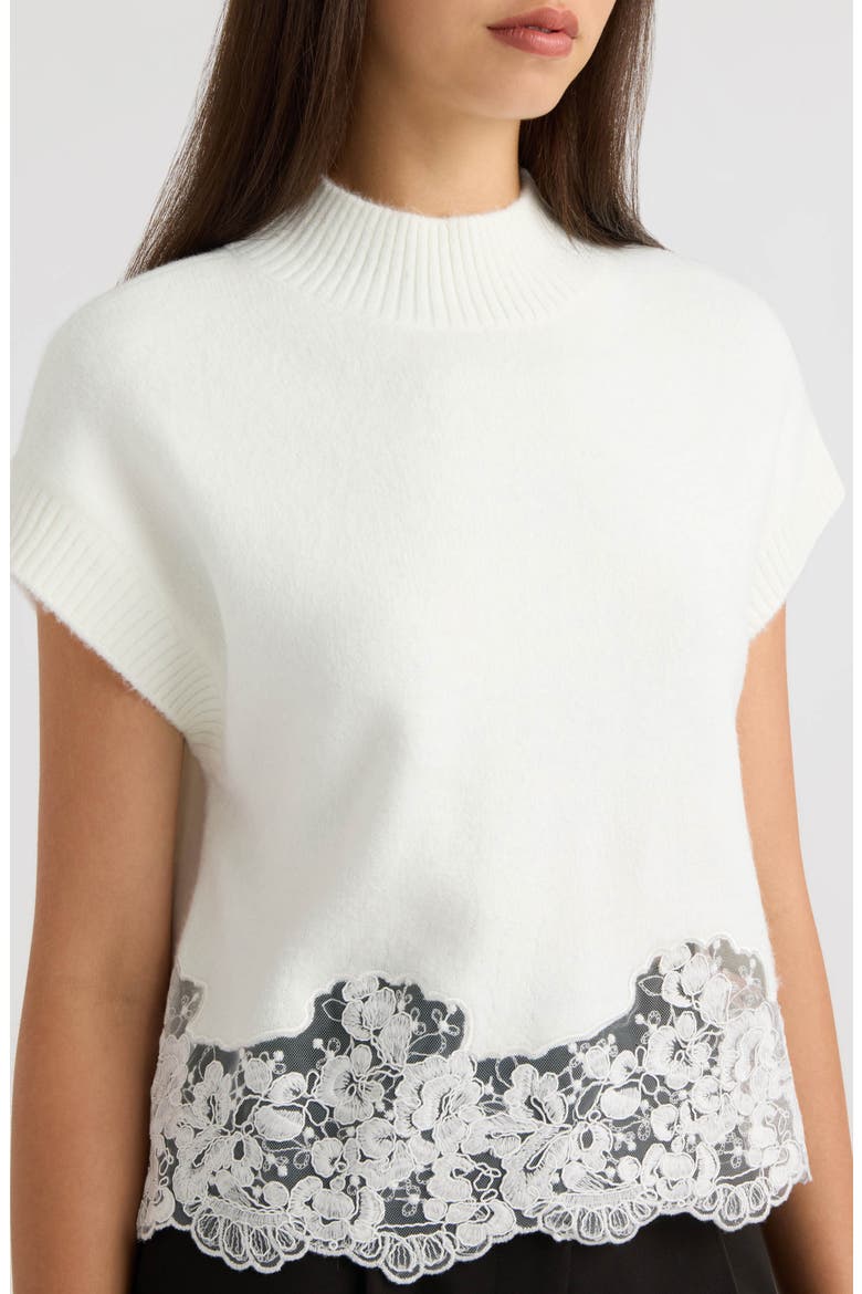 Lace Hem Sleeveless Mock Neck Sweater, Alternate, color, MARSHMALLOW