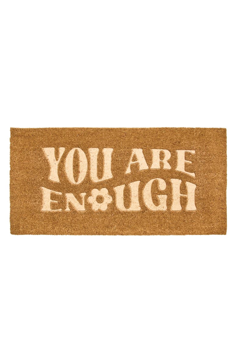 mDesign You Are Enough Coir Doormat for Outdoor/Indoor Entrance, Natural, Main, color, 