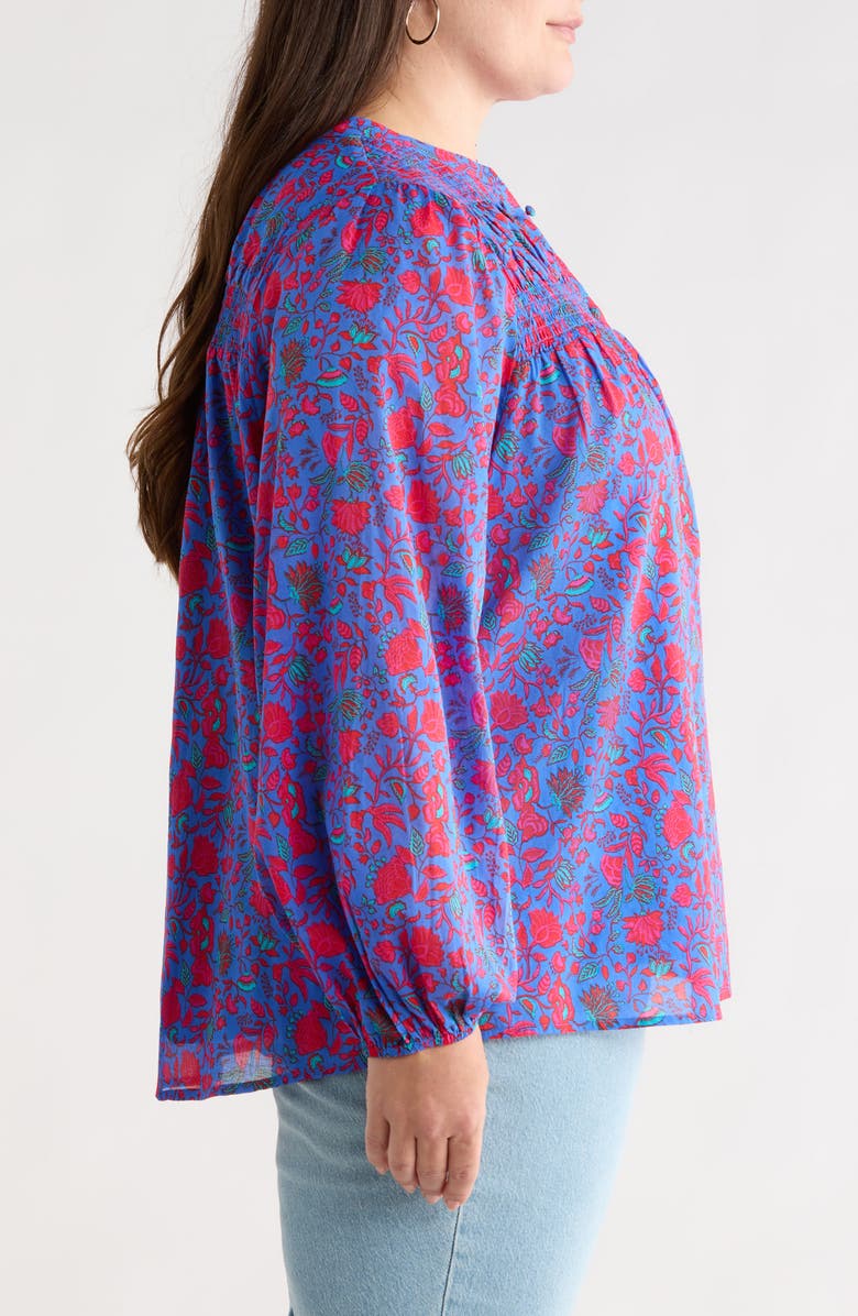 SUGARLIPS Tanya Floral Smocked Top, Alternate, color, Blue-Fuchsia