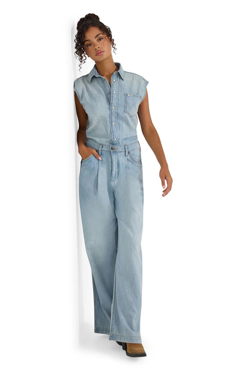 Wrangler Cap Sleeve Denim Jumpsuit, Alternate, color,