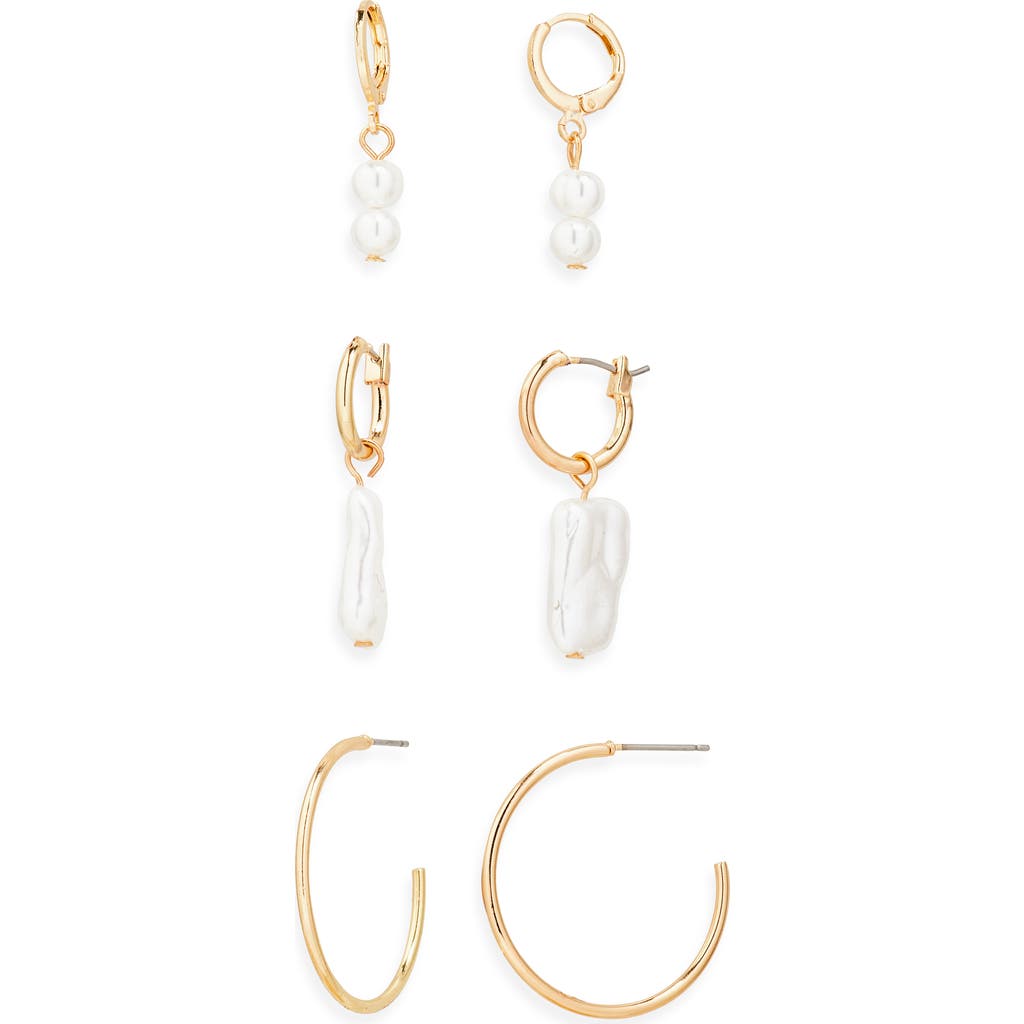 Bp. Set Of 3 Faux Pearl Hoop Earrings