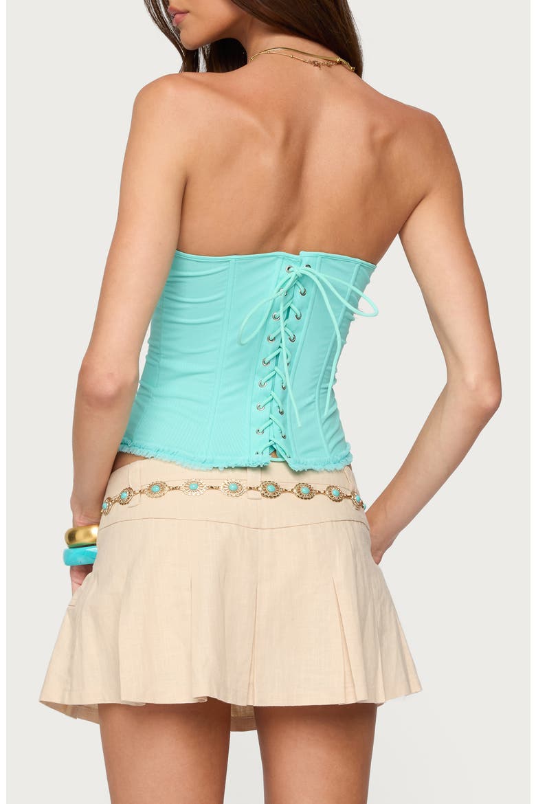 Deirdre Lace-Up Strapless Mesh Corset Top, Alternate, color, TURQUOISE