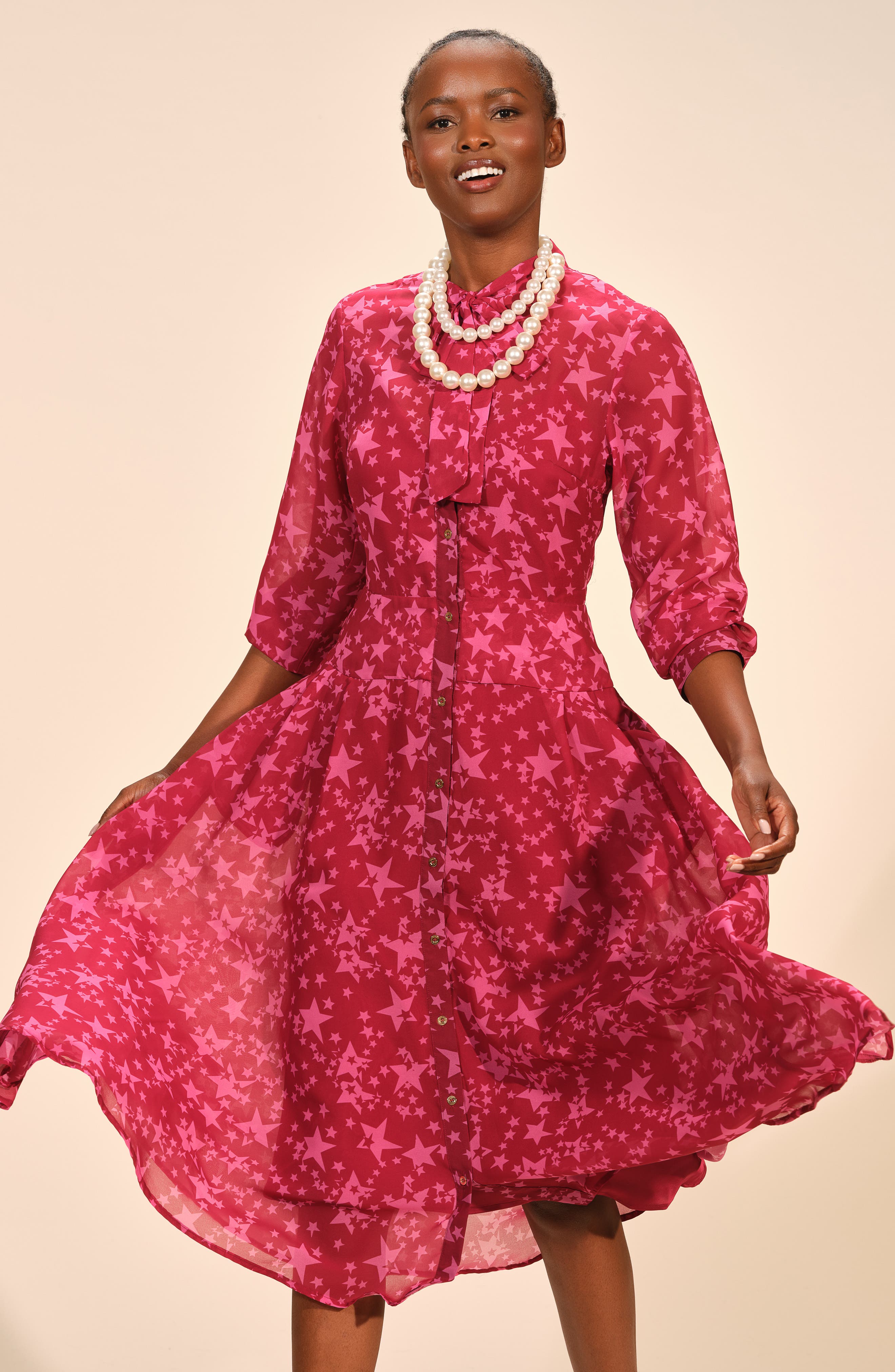 Isaac Mizrahi New York Star Print Long Sleeve Shirtdress (Women