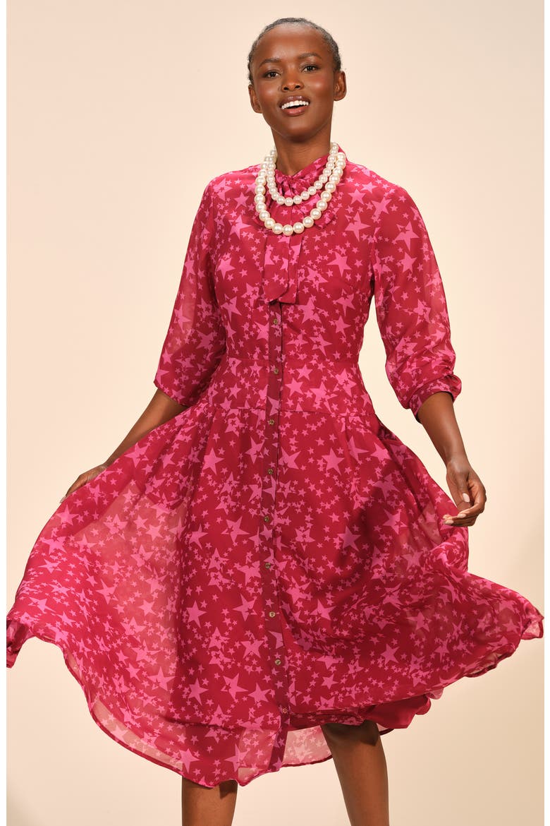 Star Print Long Sleeve Shirtdress, Alternate, color, STARLIT