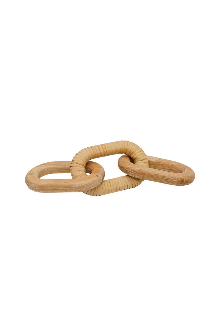 Adele Rattan Wrapped Decorative Chain Natural Wood Tabletop Accent Piece, Main, color, Brown