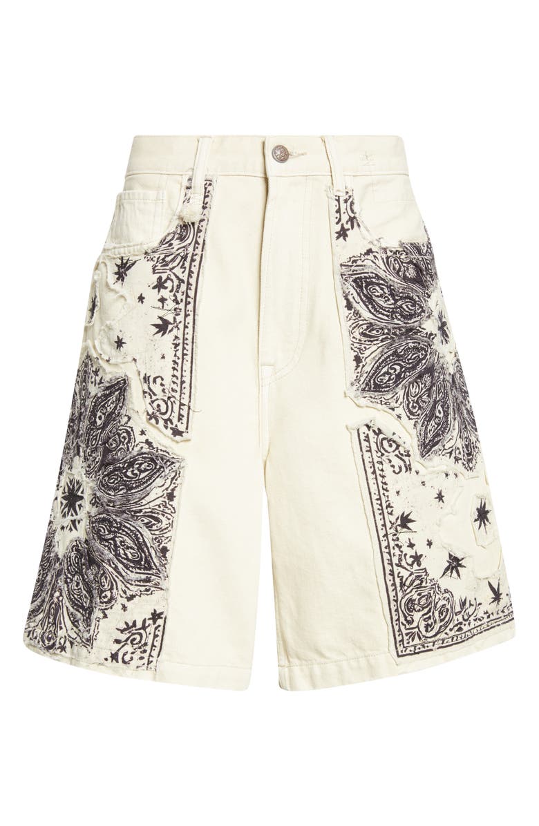 R13 Relaxed Denim Bermuda Shorts, Alternate, color, Ecru Bandana Applique