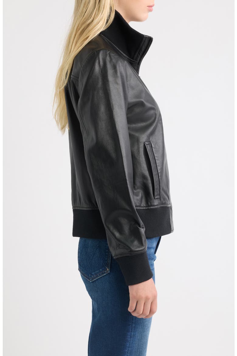 Knit Collar Leather Jacket, Alternate, color, BLACK