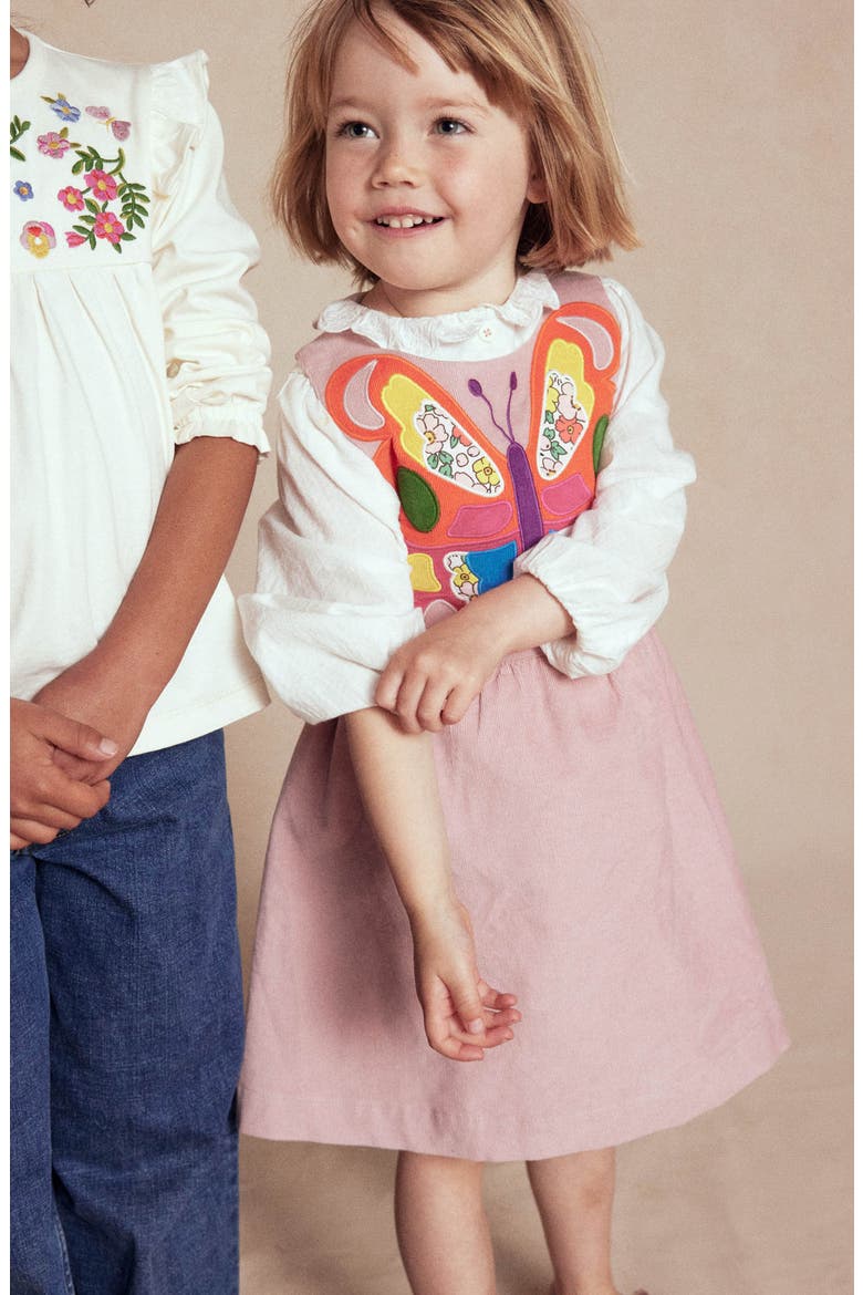 Kids' Butterfly Appliqué Corduroy Pinafore Dress, Alternate, color, FORMICA PINK BUTTERFLY