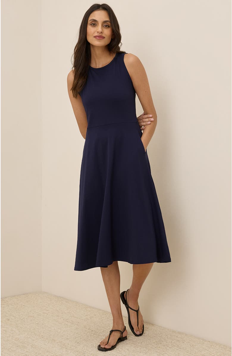 Pact Organic Cotton Fit & Flare Keyhole Back Dress, Alternate, color, Eclipse