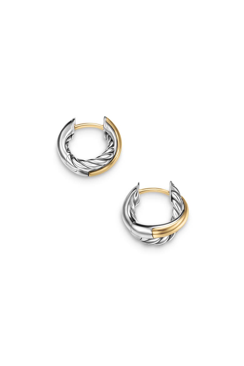 Crossover Huggie Hoop Earrings in Sterling Silver with 18K Yellow Gold, 12.4mm, Alternate, color, STERLING SILVER AND 18K GOLD